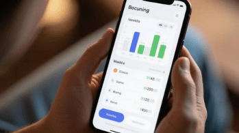 Smartphone with a budgeting app open showing weekly totals.